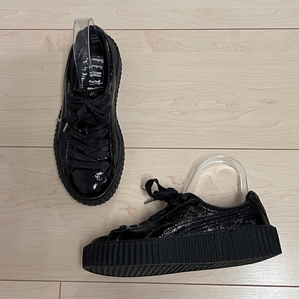 Fenty by Rhianna X Puma Black Patent Lace Up Creeper Sneakers Sz 6.5